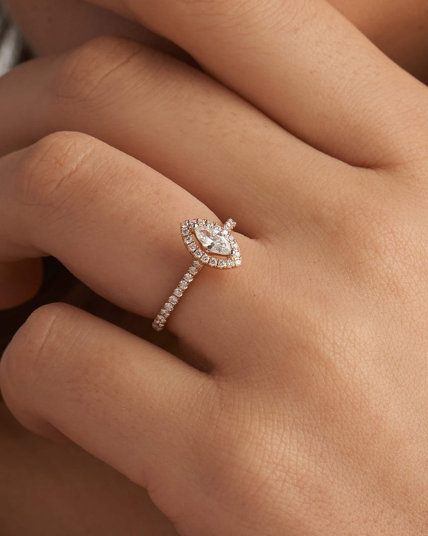 Floating Halo & Pave Shank and Marquise Solitaire Ring