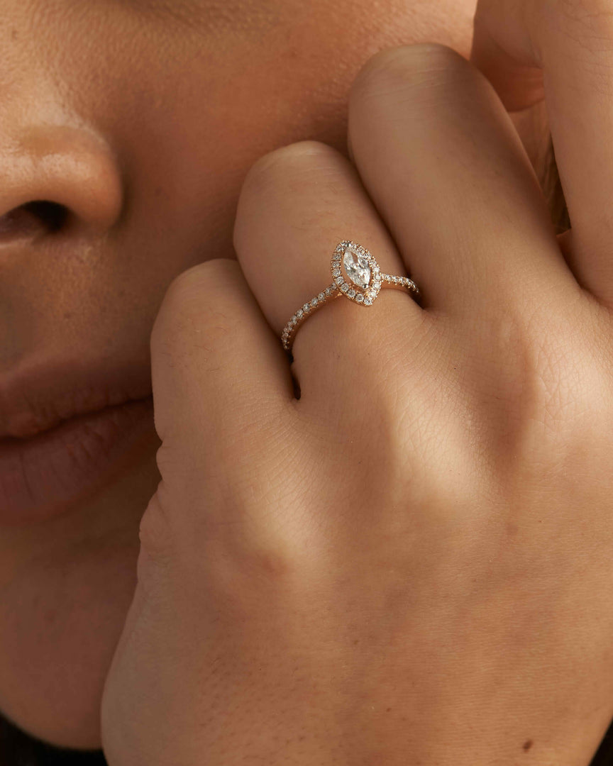 Floating Halo & Pave Shank and Marquise Solitaire Ring