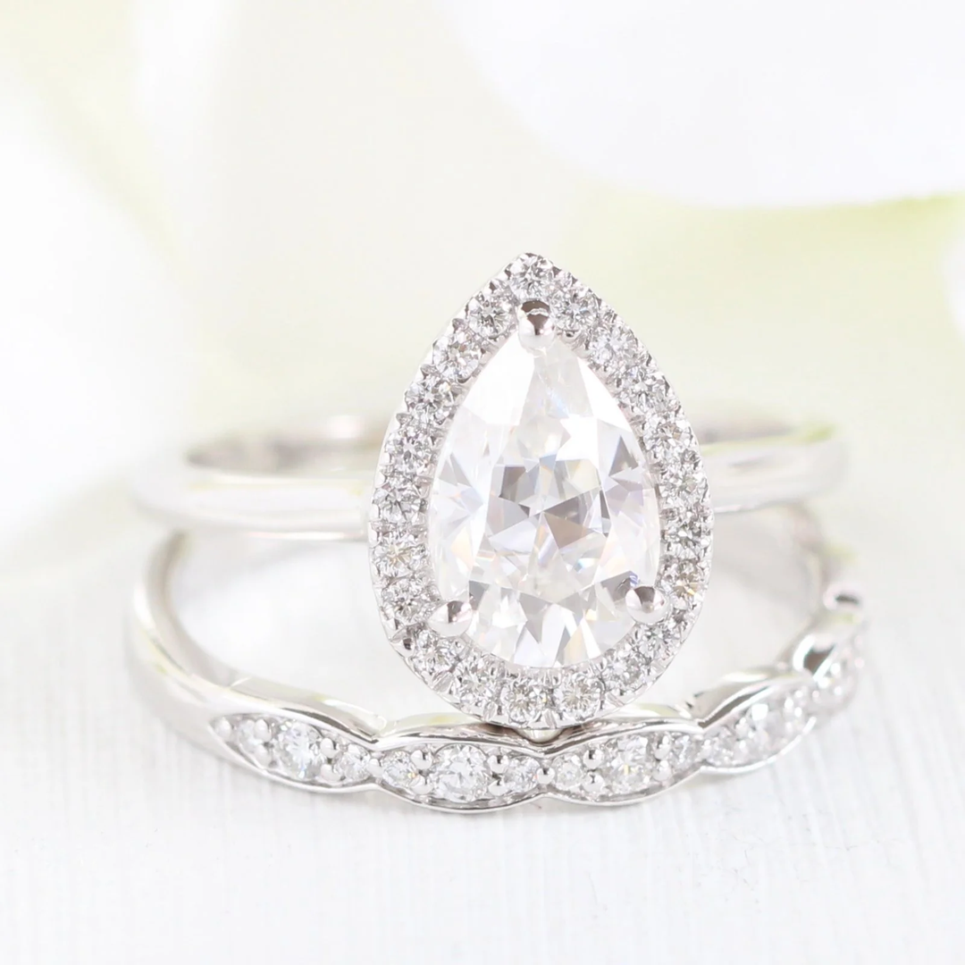 1.50CT Pear Cut LAB DIAMOND Halo Bridal Engagement Ring With band Set GIA & IGI CERTIFIED