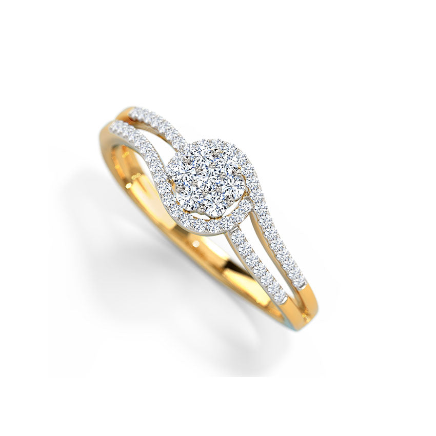 Glitzi Jewels Golden Cluster Brilliance Diamond Ring